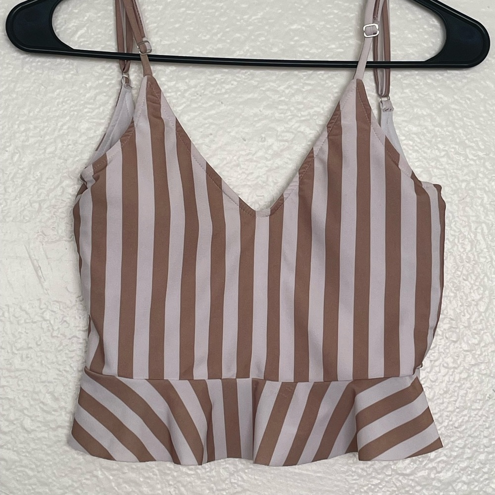 Kortni Jeane swim top tan stripes small